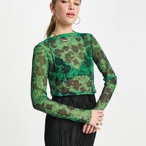 & Other Stories Printed Mesh Long Sleeve Top